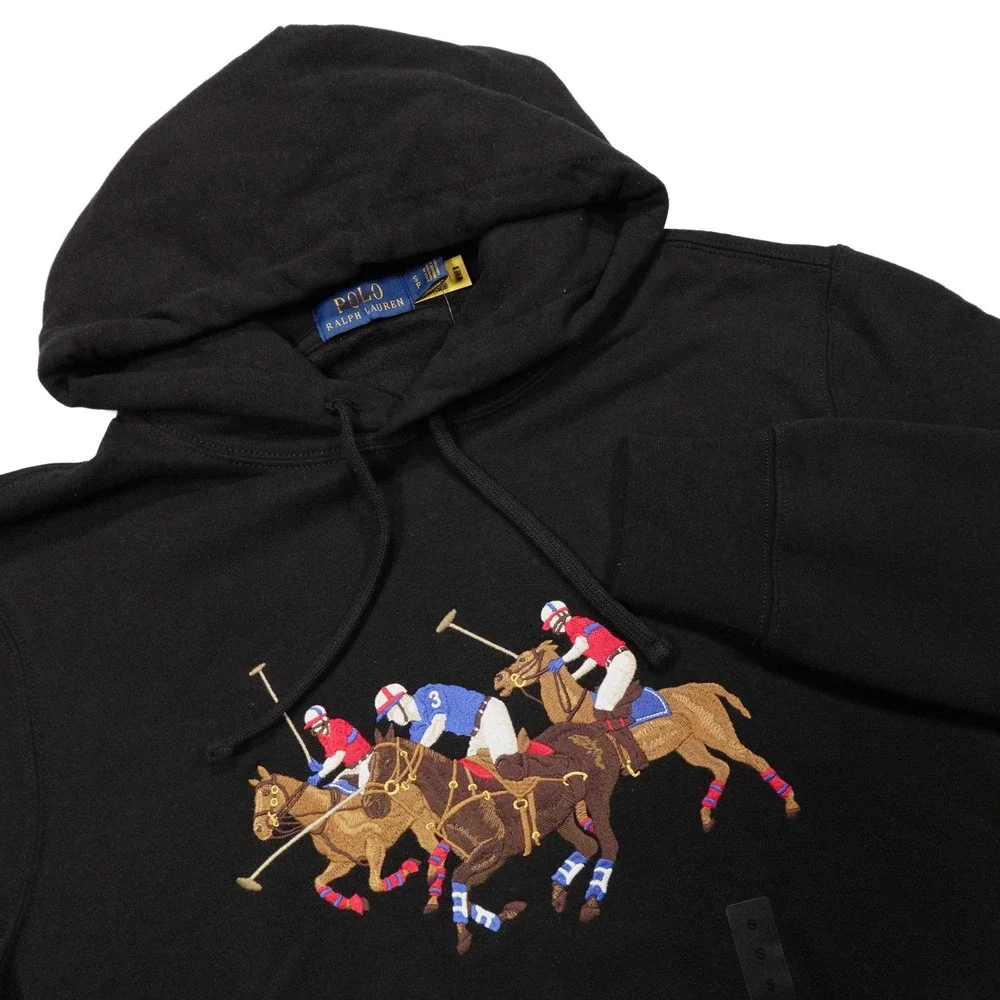 NWOT POLO RALPH‎ LAUREN Men's S Black Triple Pony Embroidered Hoodie Sweatshirt
